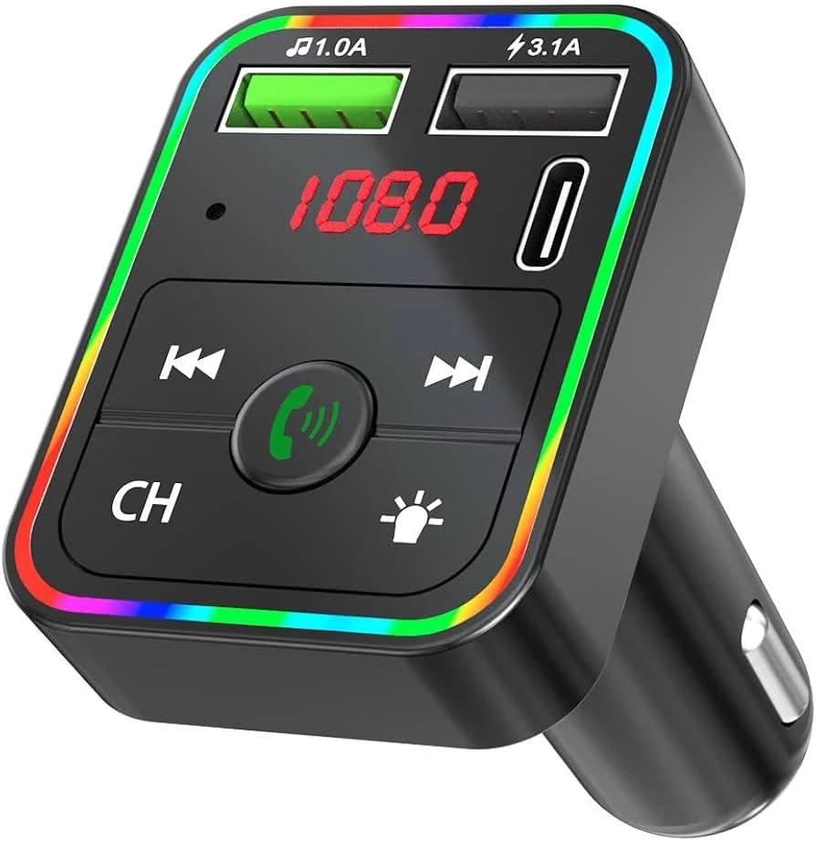 Wireless FM Transmitter For Car With Bluetooth 5.0, MP3 Music Playback, TF Card Support, And USB Charging Port